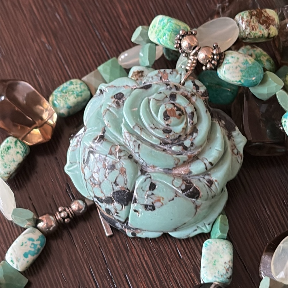 🔥HP🔥Bejewel Carroll Dorsey Walker Artisan Turquoise Necklace w/lg carved stone - Picture 5 of 12